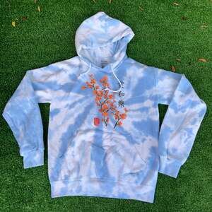 Artist Union Blue Cloud Tie-Dye Hoodie Cherry Blossom Kanji Graphic Size S